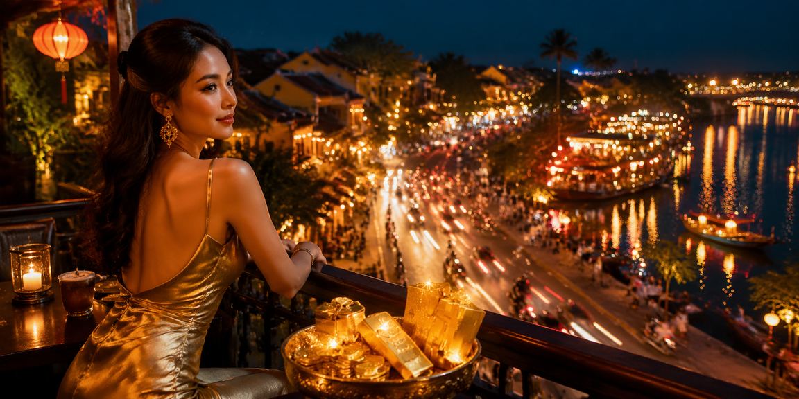 Người dùng Hội An kiểm tra cashback và thưởng hoàn tiền bên ly cà phê